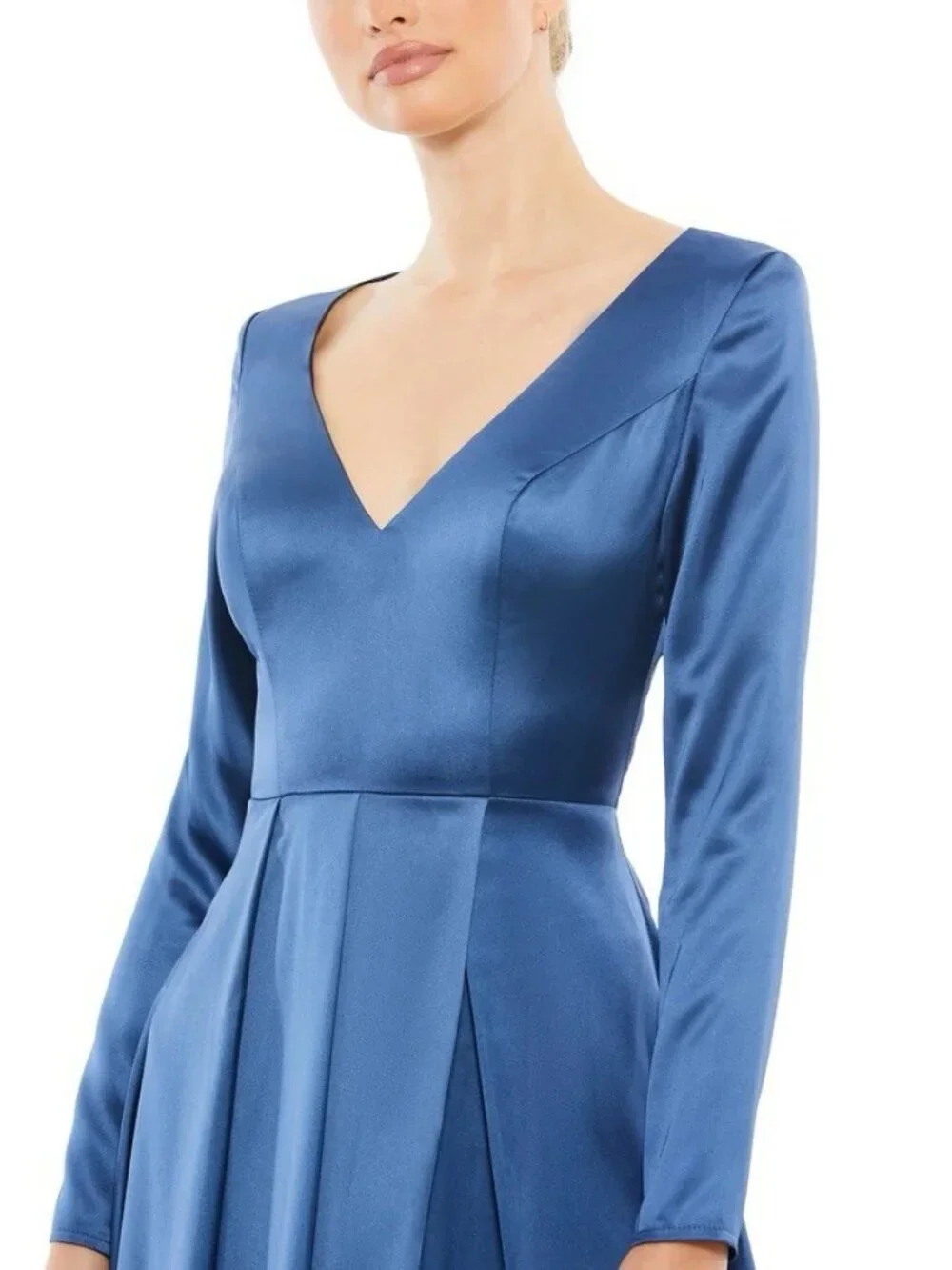 Mac Duggal Size 8 Blue 26613 Long Sleeve Satin A-Line Formal Gown Dress Wedding - Picture 4 of 12